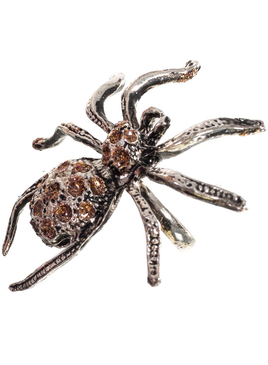 Silver and Brown Glitter Spider Halloween Ring - Alternate Image