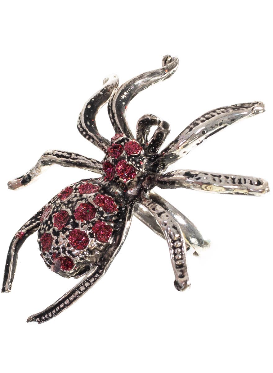 Silver and Pink Glitter Spider Halloween Ring - Alternate Image