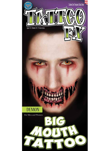 Demon Big Mouth Temporary Halloween Tattoo Main Image