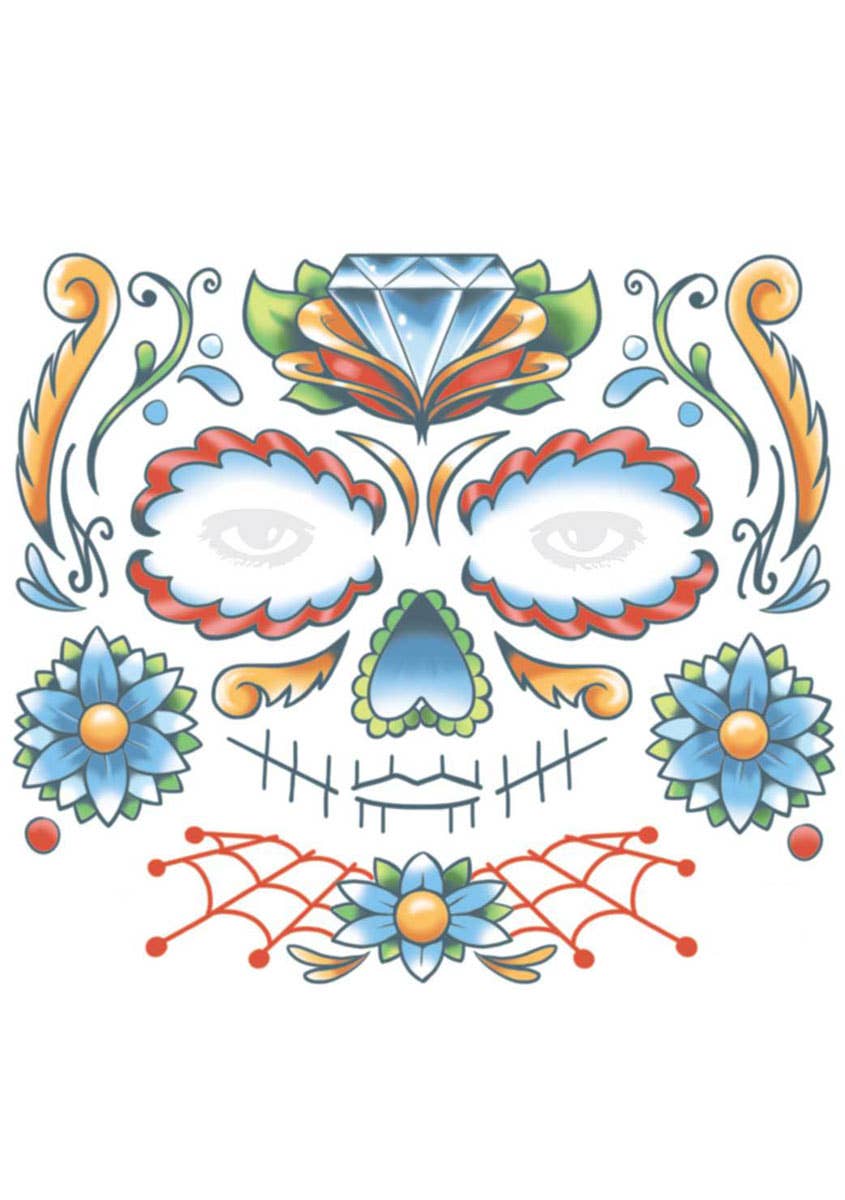 Day Of The Dead Sugar Skull Temporary Tattoo Makeup Alternative Image