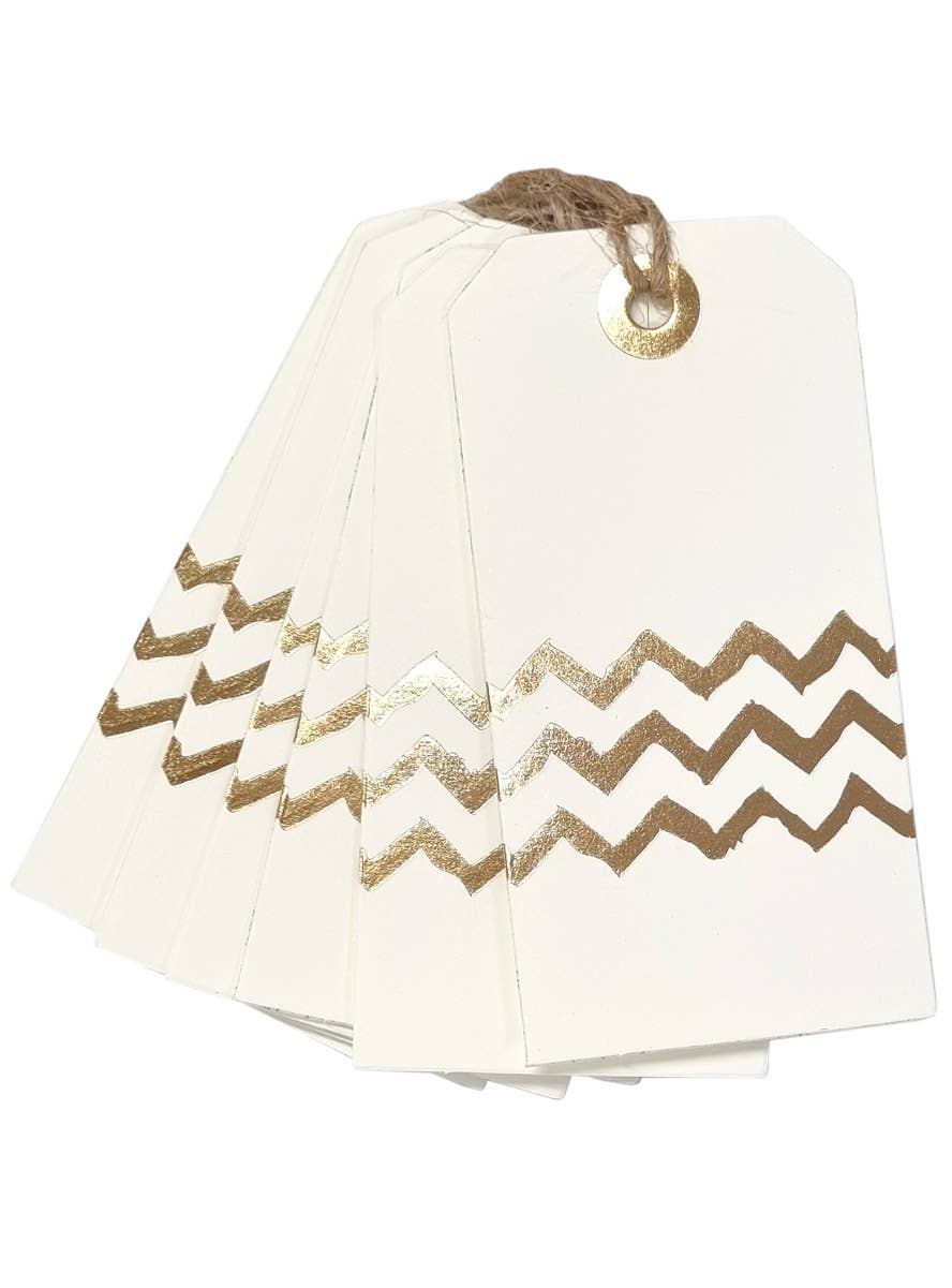 Image of Gold Chevron 8x4cm Gift Tags 12 Pack