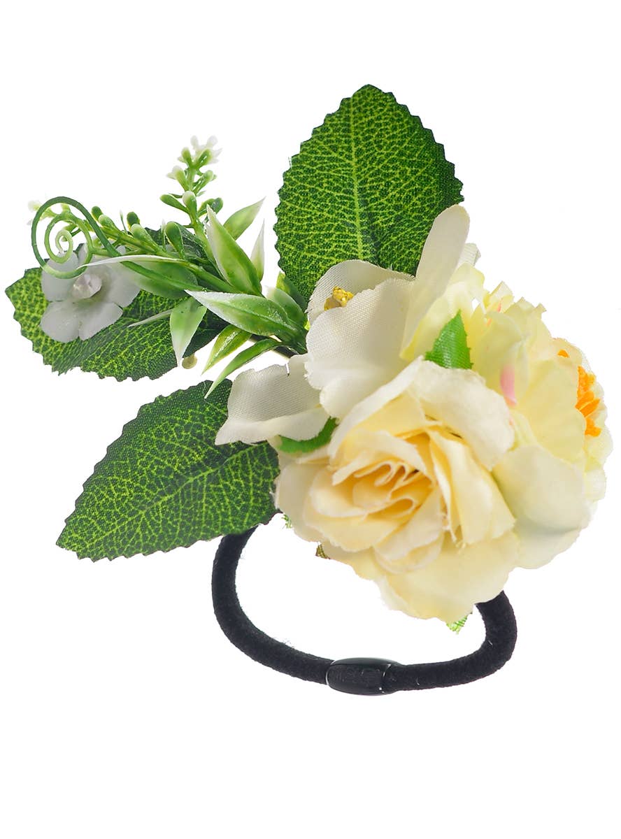 Image of Cute Cream Flower with Leaves Hair Tie Costume Accessory