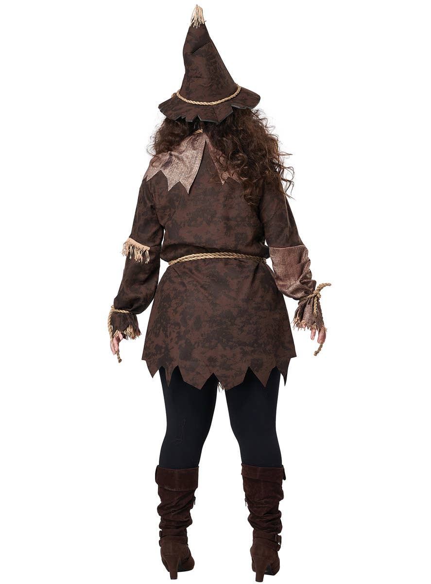 Image of Creepy Scarecrow Plus Size Women's Halloween Costume - Back View