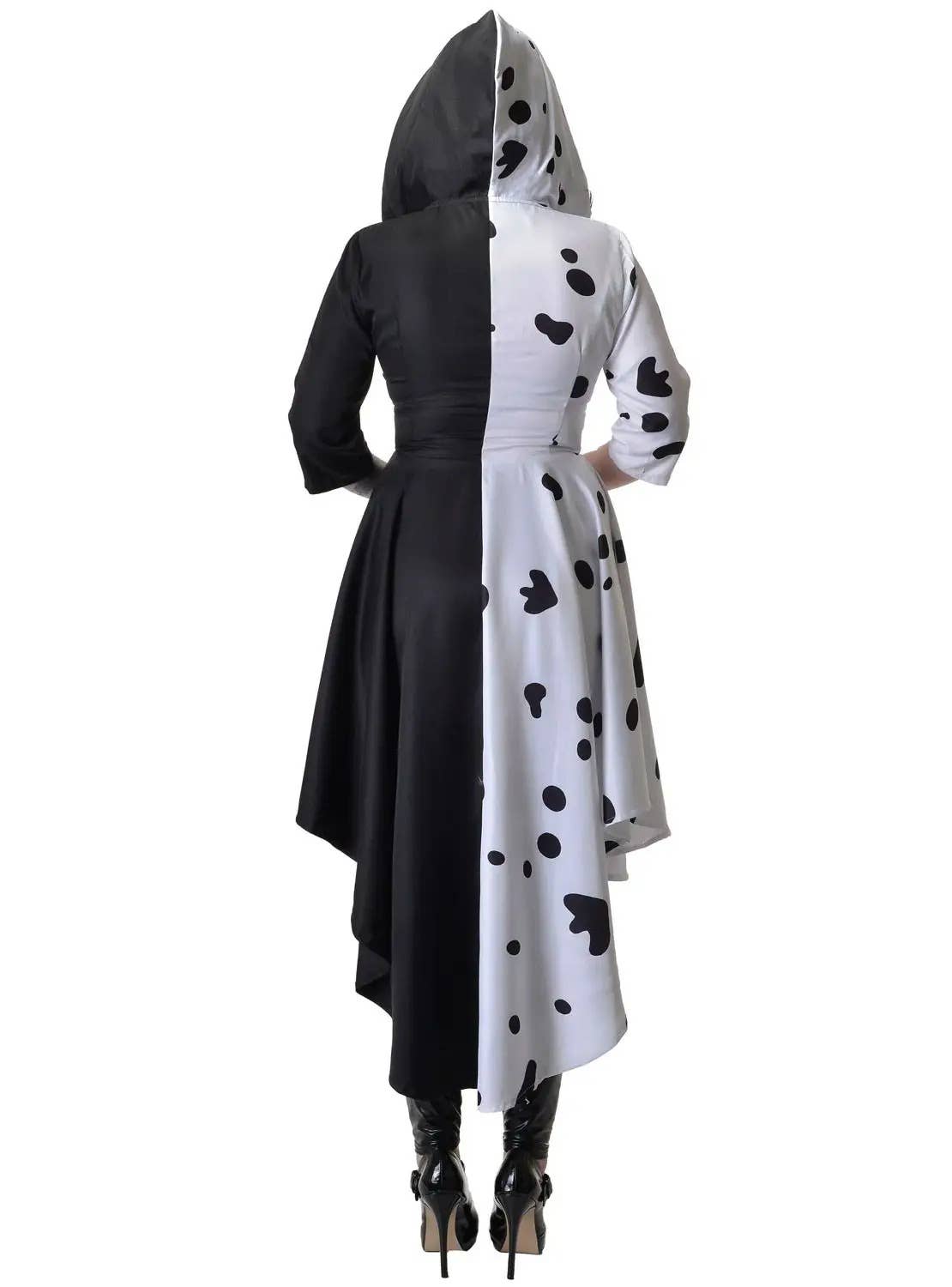 Image of Hooded Dalmatian Diva Women's Plus Size Costume - Back View with Hood Up