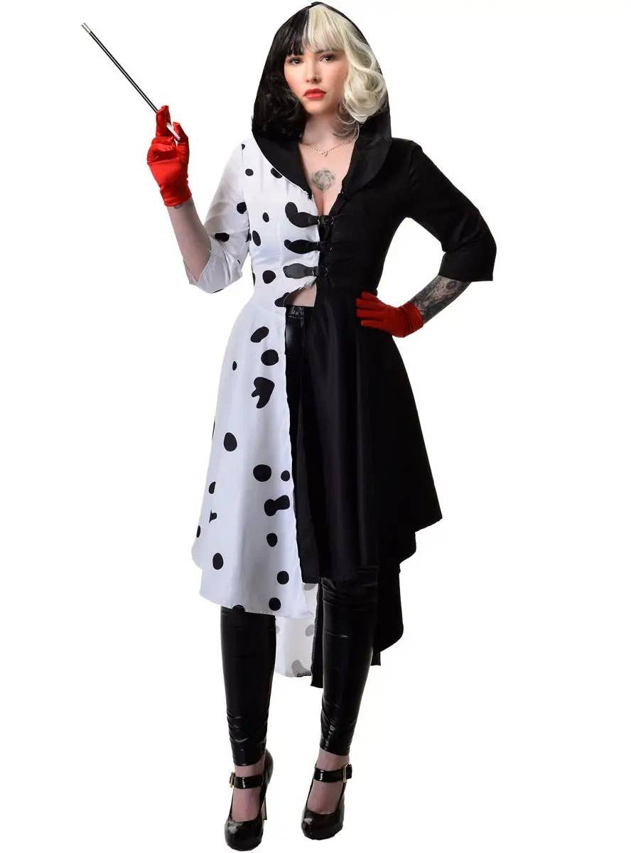 Image of Hooded Dalmatian Diva Women's Plus Size Costume - Front View with Hood Up