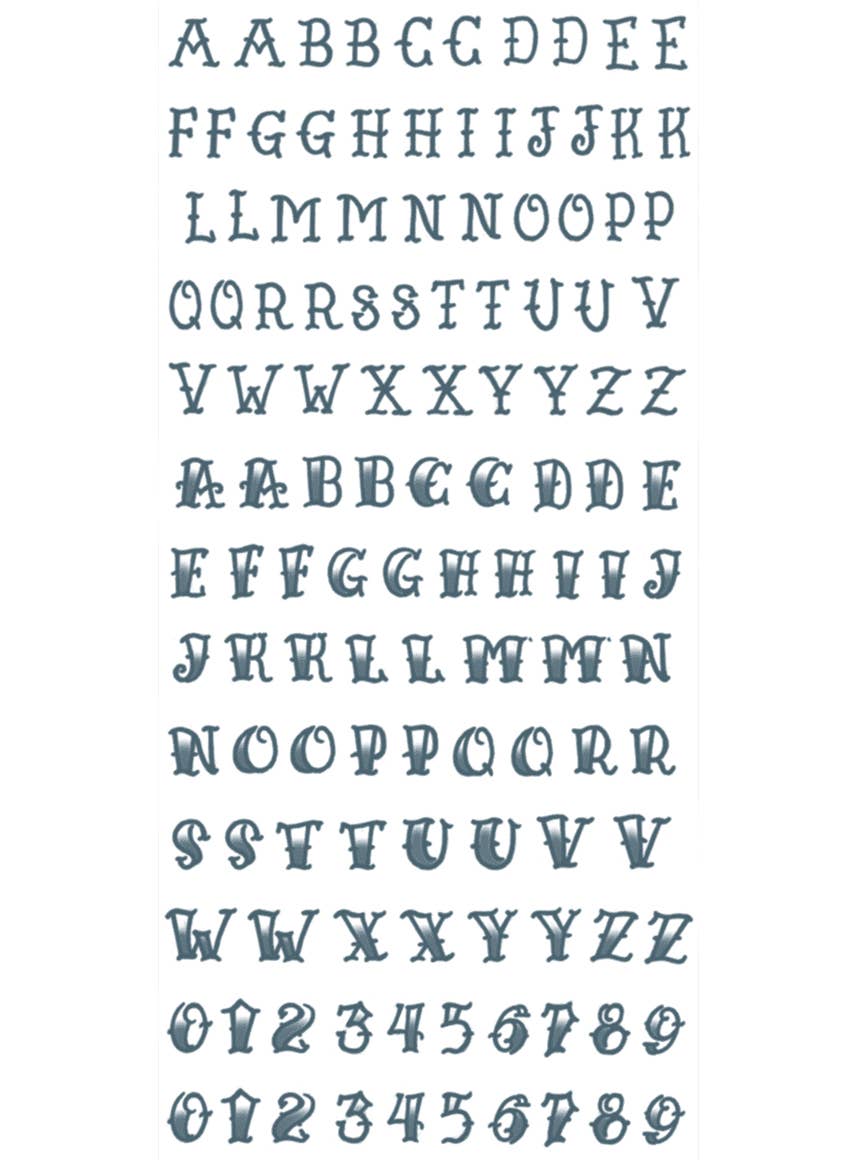 Tinsley Transfers Alphabet Knuckle Temporary Tattoo Sheet - Alternative Image