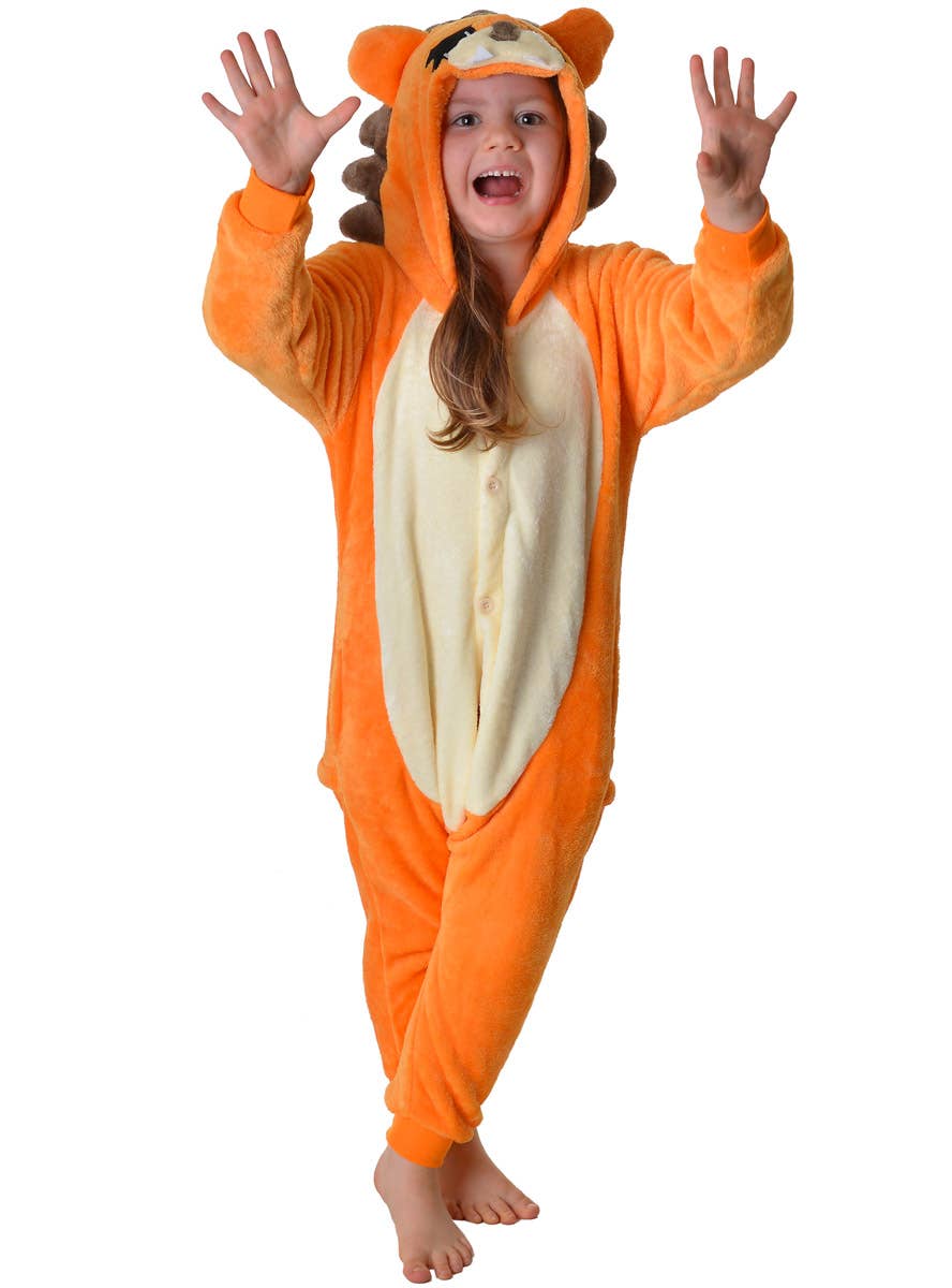 Image of Plush Orange Lion Kids Onesie Dress Up Costume