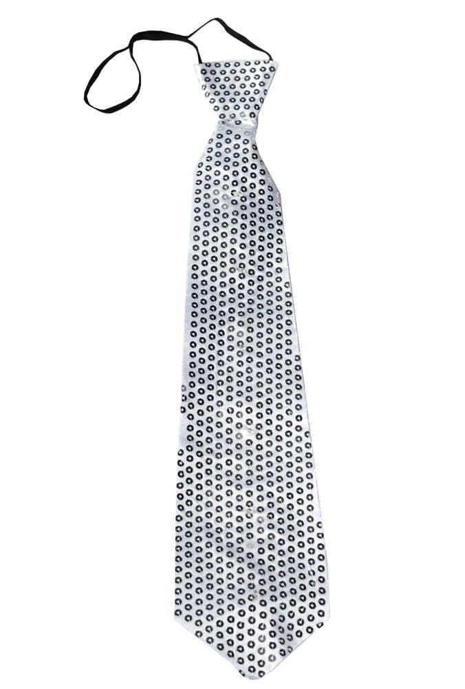 Light Up Silver Sequined Costume Tie Front View