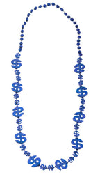 Image of Dollar Sign Blue Beaded Necklace Costume Accessory