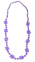 Image of Dollar Sign Purple Beaded Necklace Costume Accessory
