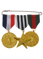  Military Gold Medals Pack Of 3 on Large Silver Pin Army Hero Costume Accessory