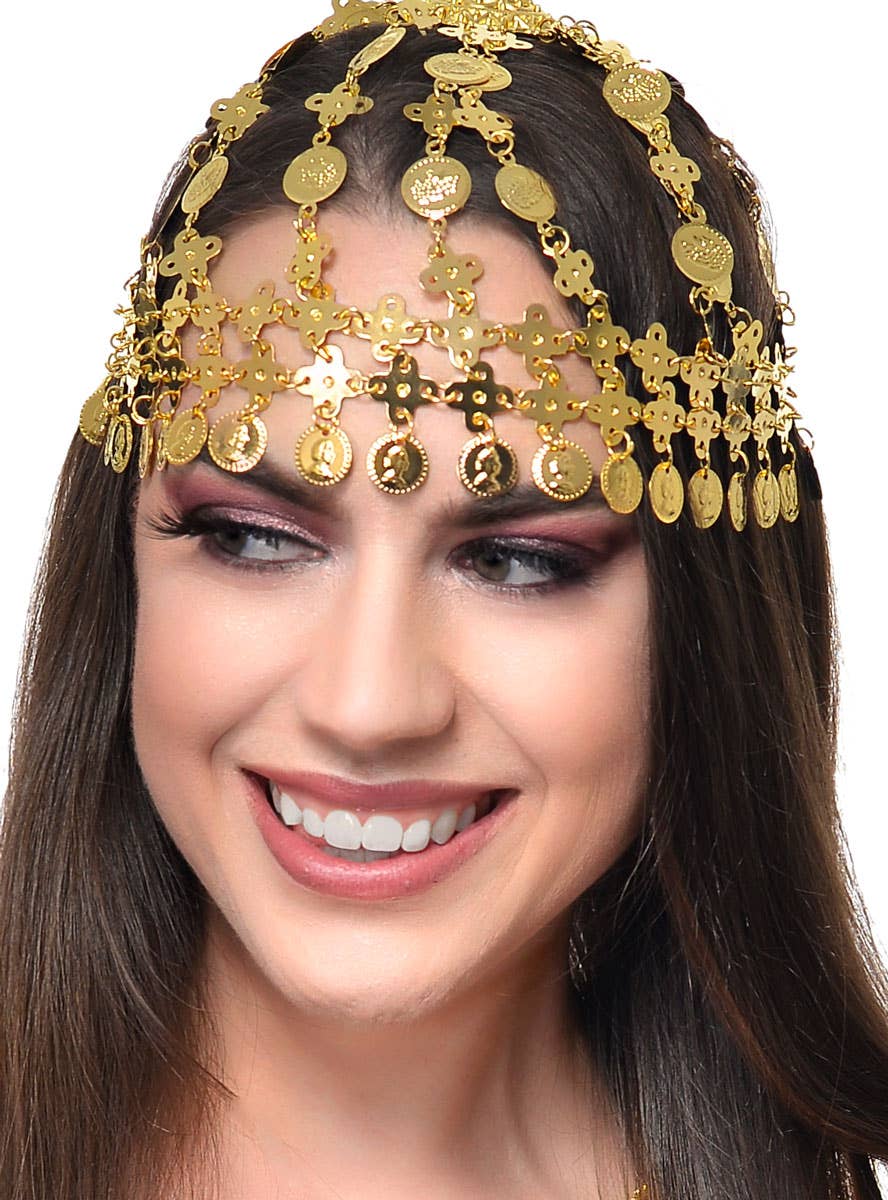 Gold Coin Arabian Princess Headpiece - Close Image