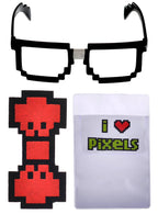Pixel 8 Glasses Pocket Pencil Case and Bow Tie Pixelate Nerd Costume Accessory Kit - Main Image