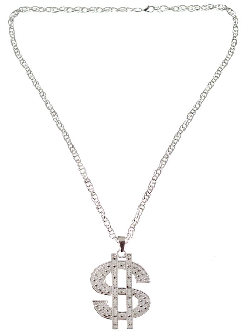 Silver Dollar Sign Deluxe Gangster Costume Jewellery Accessory