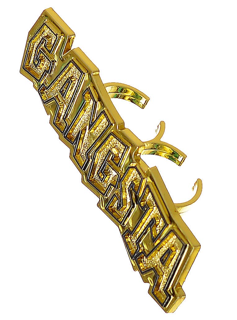 90s Theme Novelty Gangsta Ring Gold Knuckle Duster Costume Jewellery - Close Up Side Image