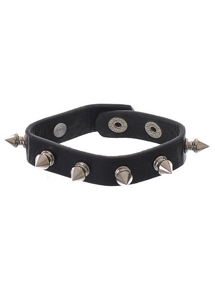 Black Leather Punk Bracelet With a Single Row of Silver Spikes Costume Accessory