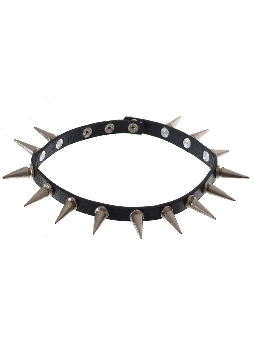 Punk Choker with a Black Leather Band and Extra Large Silver Spikes Fancy Dress Accessory