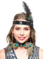 Peacock Feathers and Velvet Flapper 20s Costume Necklace Choker