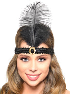 Black Feather and Sequins 1920s Flapper Headband