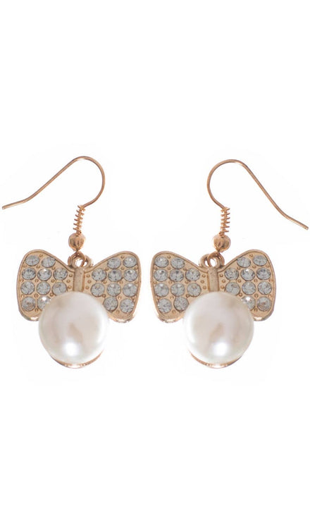 Gold Pearl Rhinestone 80s Costume Earrings - Main Image