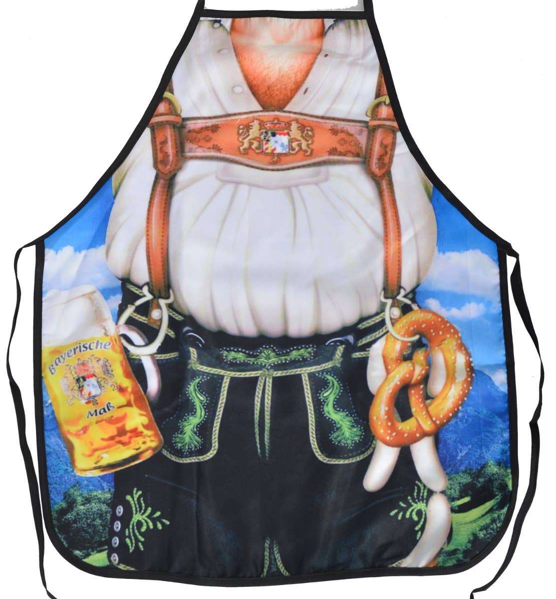 Image of Lederhosen Beer Belly Print Novelty Oktoberfest Apron - Close Up