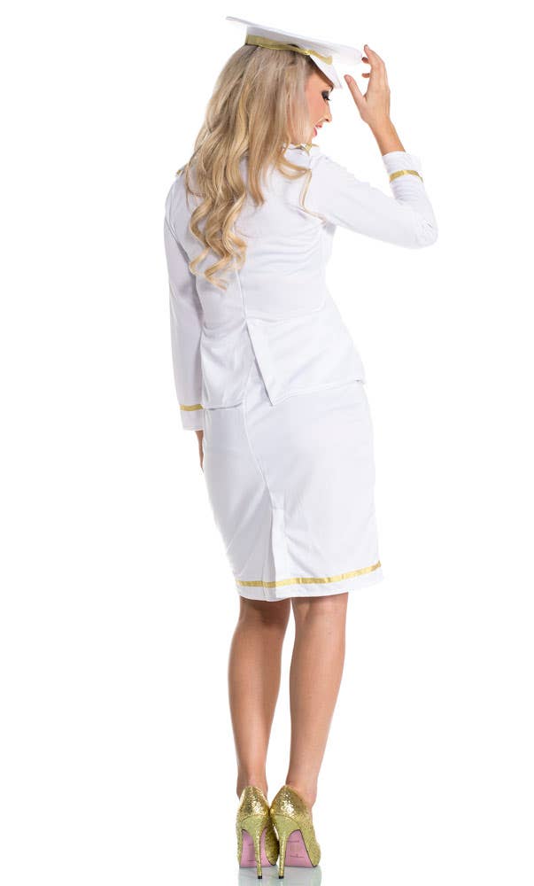 Women's Sexy White Flight Captain Costume - Back Image