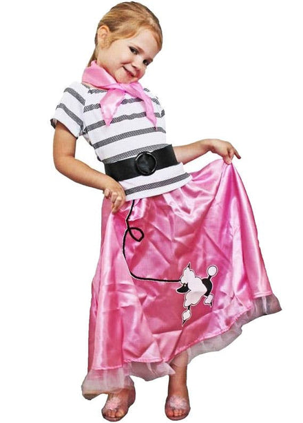 1950's Girls Pink Poodle Skirt Retro Fancy Dress Front View