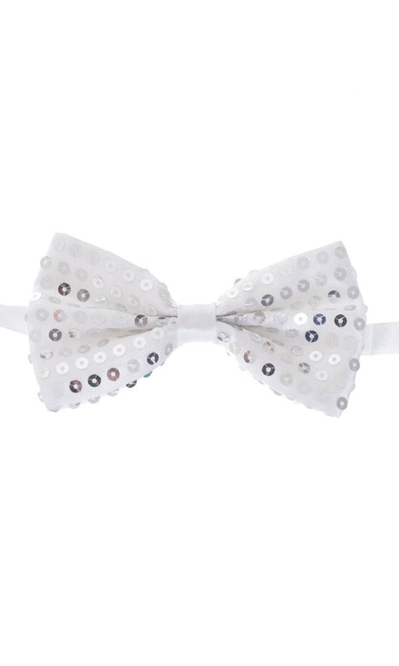 Silver Satin Bow Tie with Sequins Main Image