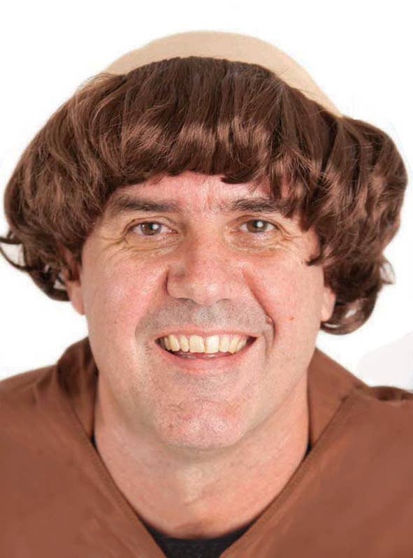 Men's Short Brown Bald Top Catholic Monk Costume Wig Accessory
