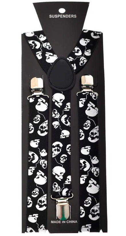 Adults Black and White Skull Costume Accessory Suspenders