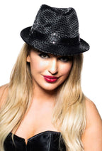Black Sequin Fedora Costume Hat for Adults