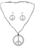 Hippie Silver Peace Sign Necklace and Earrings Costume Jewellery Set 