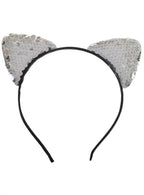 Silver Sequinned Cat Ears Headband Fashion Accessory