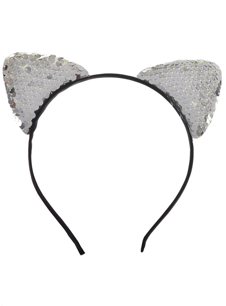 Silver Sequinned Cat Ears Headband Fashion Accessory