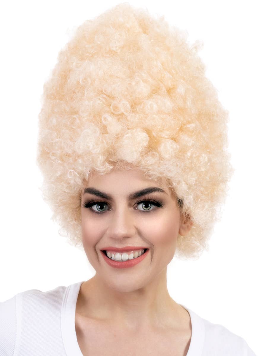 Women's Really Tall Curly Blonde Beehive Costume Wig - Main Image
