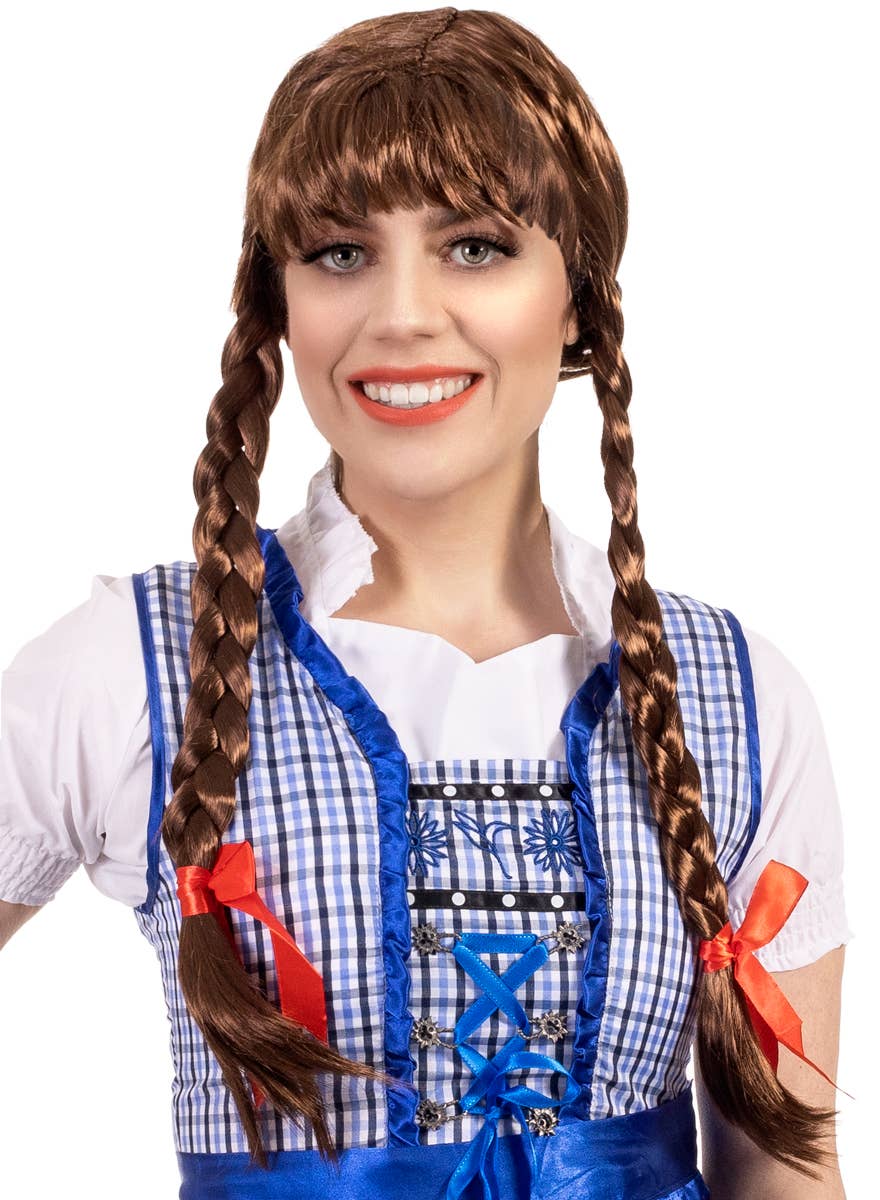 Brown Women's Costume Wig with Plaits and Fringe