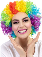 Adults Bright Rainbow Curly Clown Afro Wig