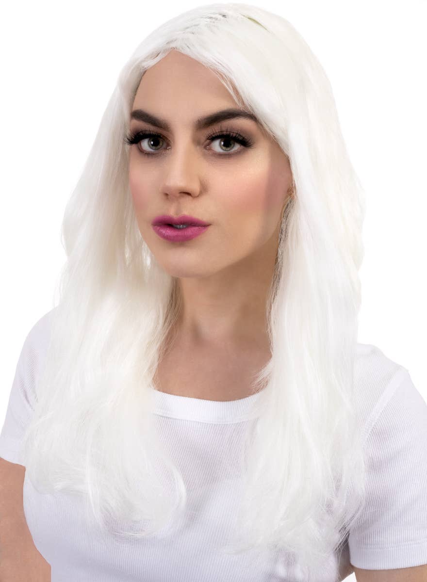 Womens Wavy White Glow in the Dark Costume Wig