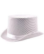 White Satin Pinstripe Costume Top Hat