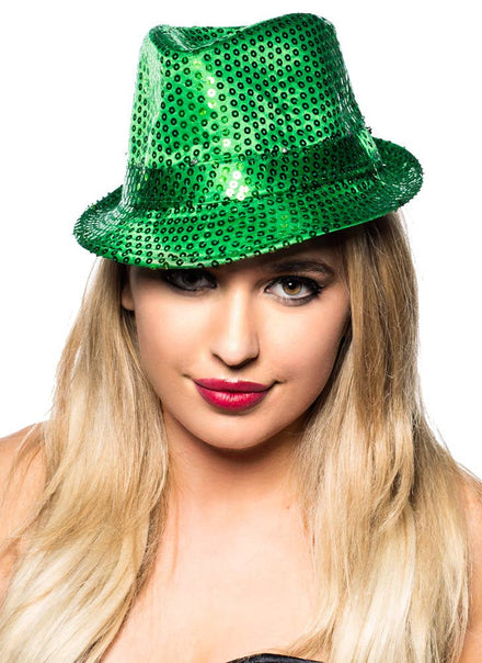 Green Sequin Gangster Fedora Costume Hat for Adults
