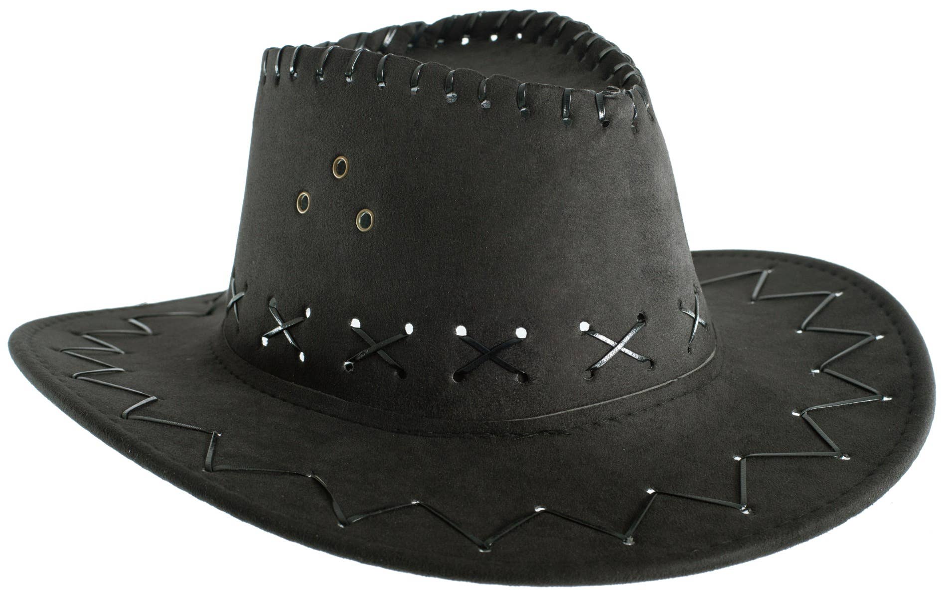 Image of Faux Suede Kids Black Cowboy Costume Hat - Close Up