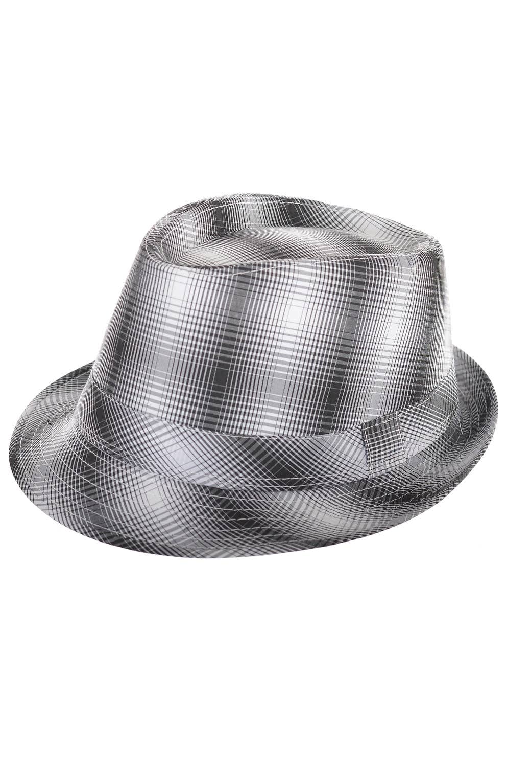 Black and White Plaid Checkered Trilby 60s Costume Hat - Main Image