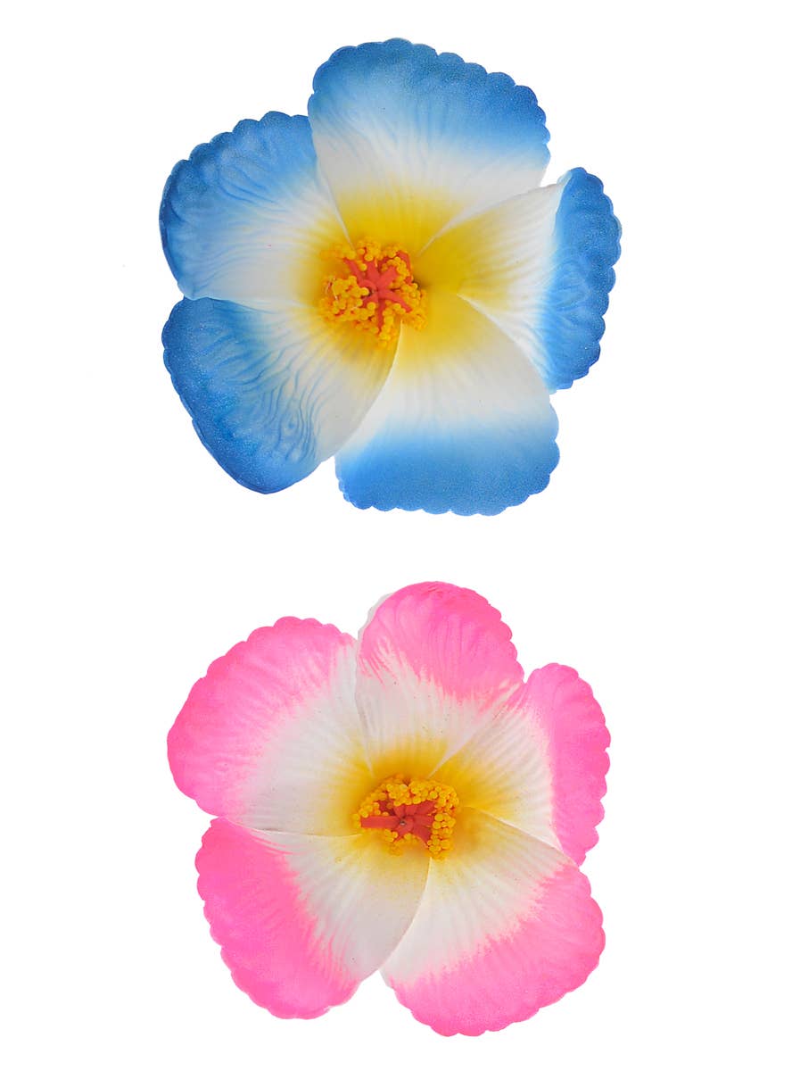 Pink and Blue 2 Pack Hibiscus Flower Hair Clips