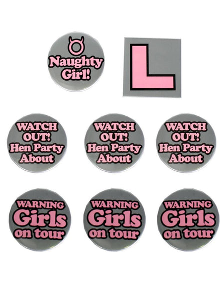 8 Pack Novelty Hen's Night Badges Main Image