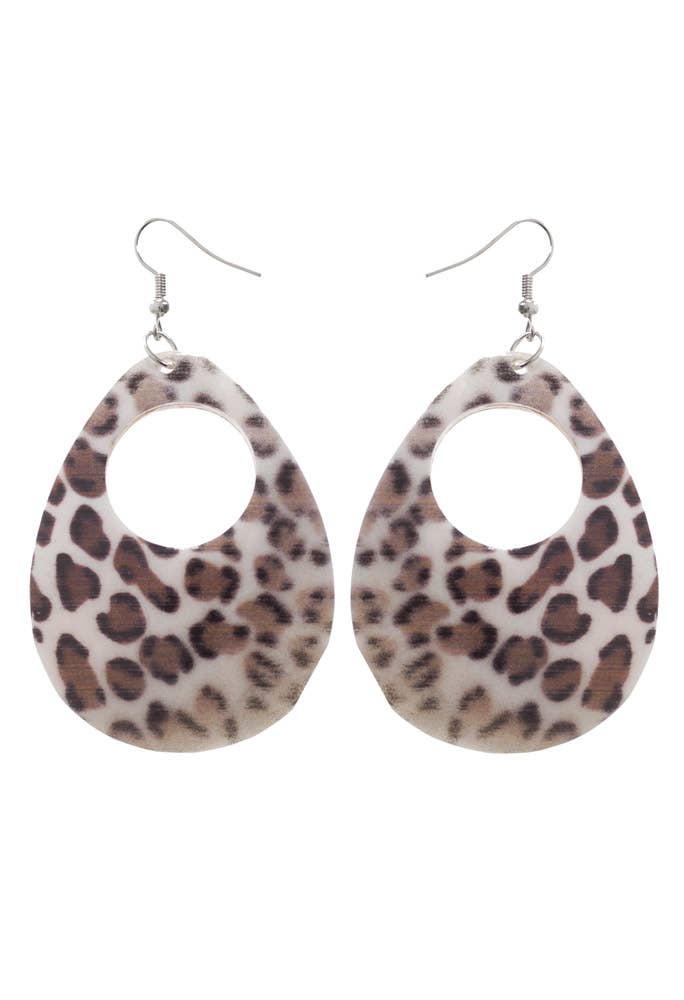 80s Fashion White Leopard Print 1980's Iridescent Shell Costume Earrings - Main Image