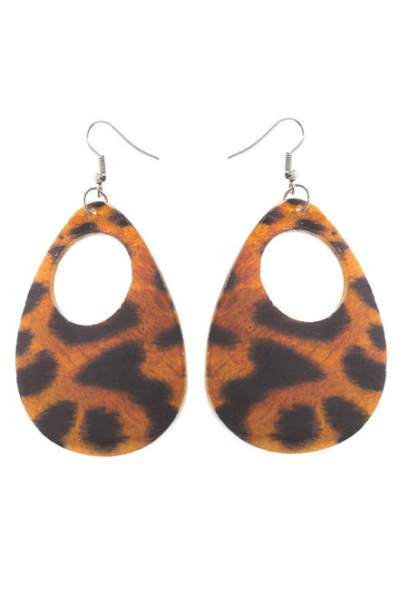 Jaguar Print 1980s Fashion Iridescent Shell Costume Earrings - Main Image