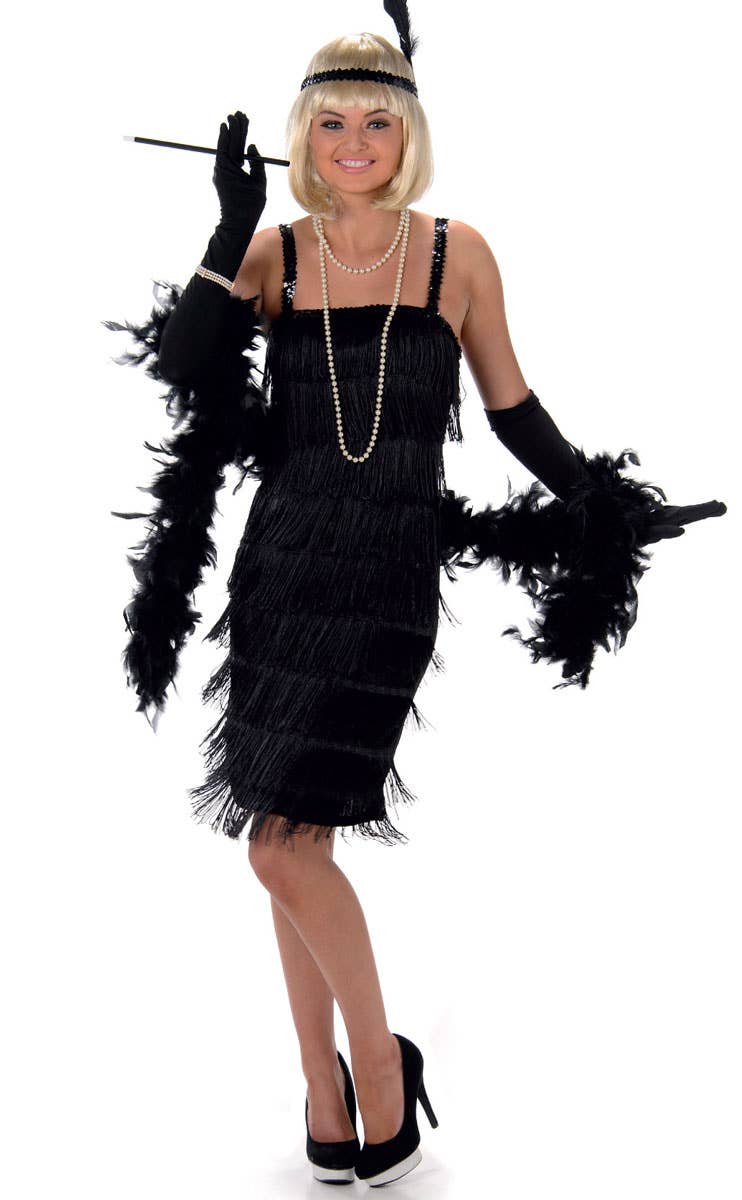 Women's Black Flapper Fancy Dress Costume Alternate Image 2