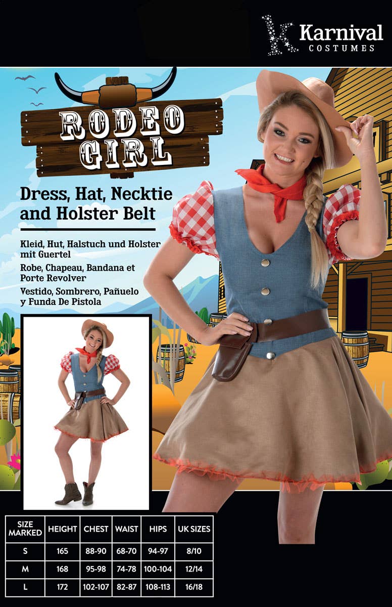 Womens Rodeo Cowgirl Western Fancy Dress Costume - Packet Image