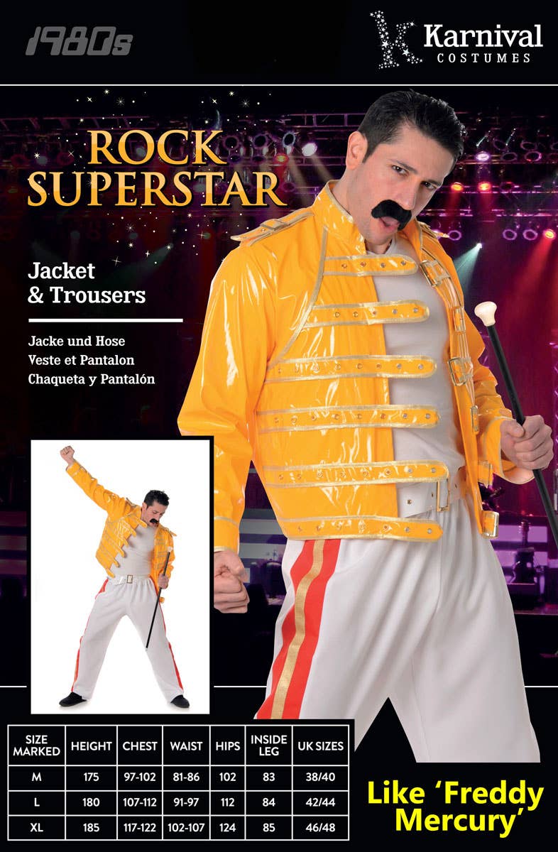 Freddie Mercury Men's 80s Fancy Dress Costume Packaging Image