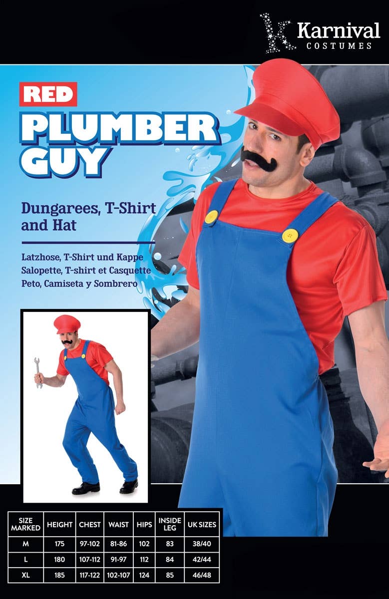 Red Plumber Men's Mario Video Game Costume Packaging Image